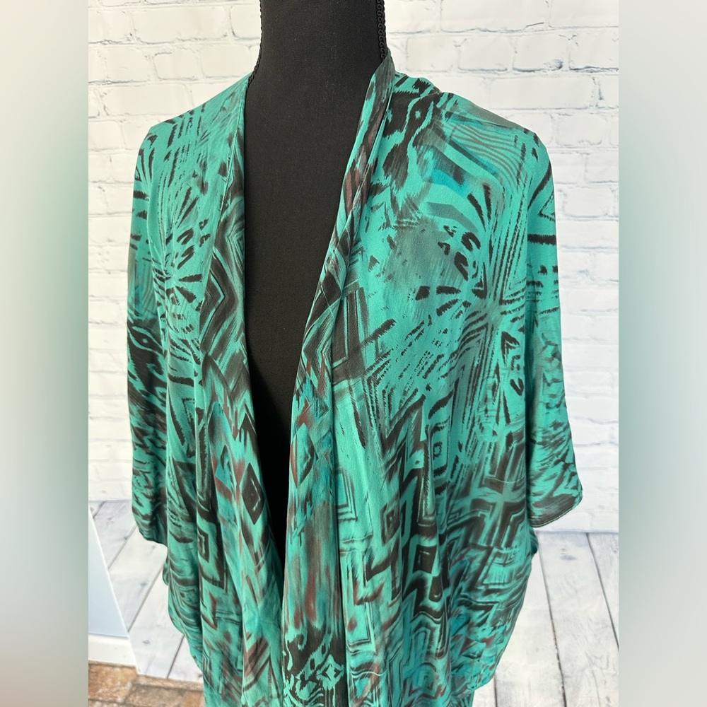 Tianello "Majestic" Print Washable 100% Silk "Zen Robe", Teal and Black, Large